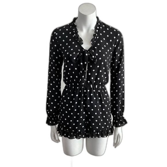 Romeo & Juliet Romper Black White Dot Print Ruffles S - Picture 2 of 9